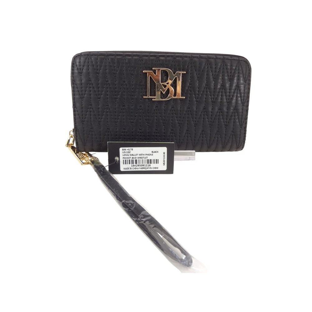 Badgley Mischka Long Wallet Black NEW Quilted Wristlet Phone Pocket